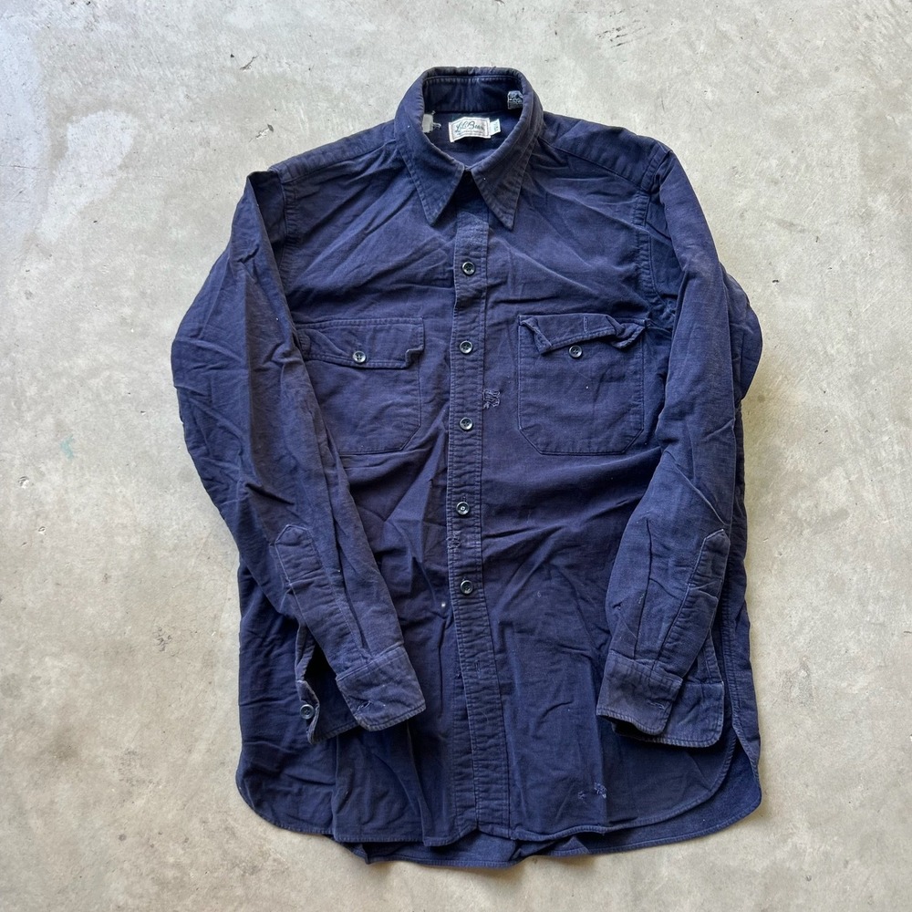 Vintage LL Bean Mens Navy Blue Heavy Cotton Twill Work Shirt 15.5 Medium